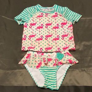 EUC Girls Rash Guard Flamingo 2 Piece